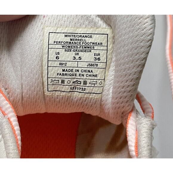 Merrell Vibram Women's White Orange Mesh Athletic #1231732 Running Shoes Sz. 6 - Picture 2 of 11